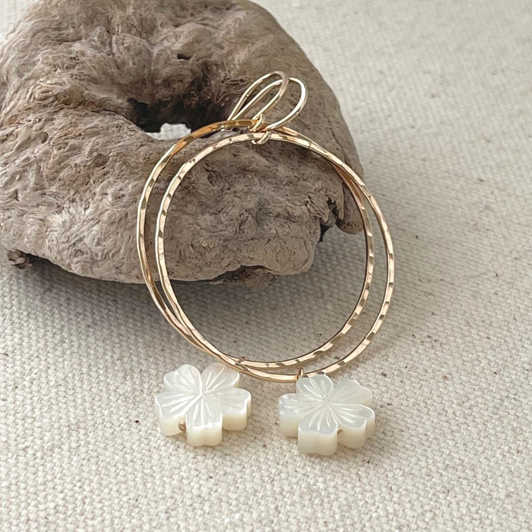 Tropical Flower Dangle Hoop Earrings