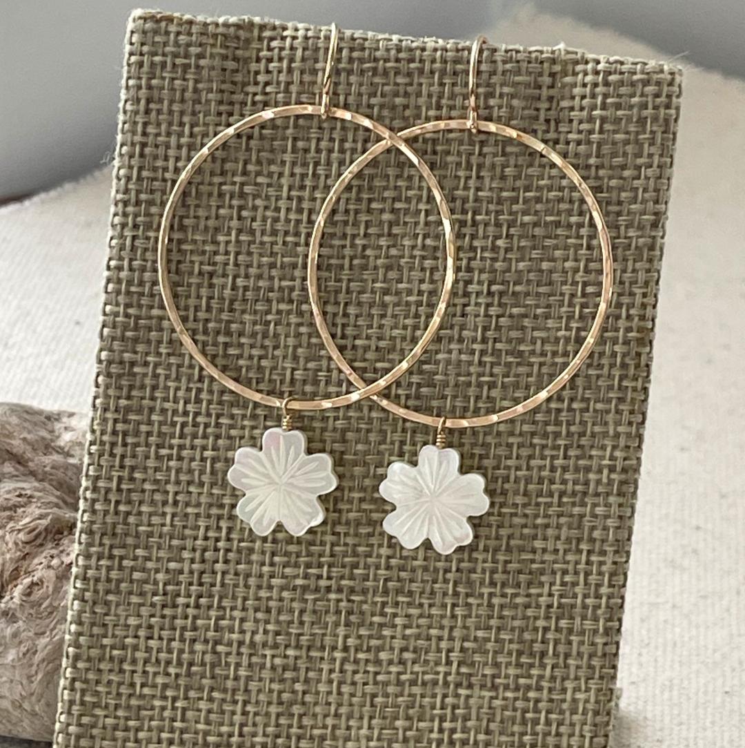 Tropical Flower Dangle Hoop Earrings