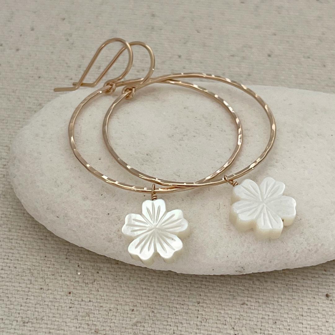 Tropical Flower Dangle Hoop Earrings