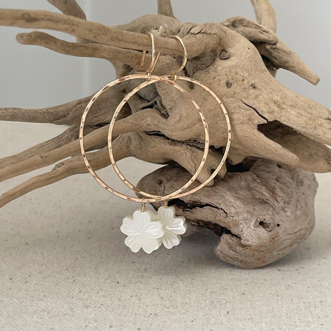 Tropical Flower Dangle Hoop Earrings