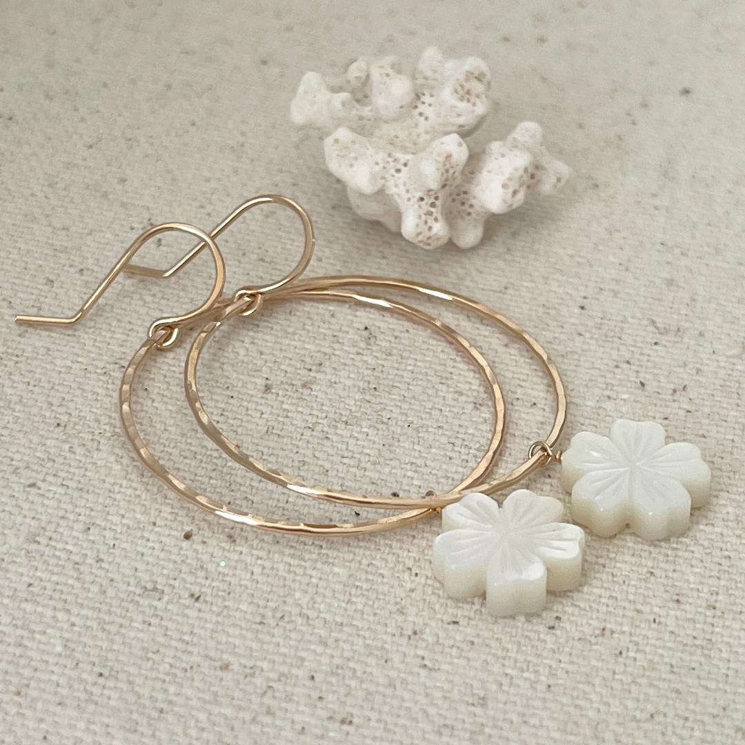Tropical Flower Dangle Hoop Earrings