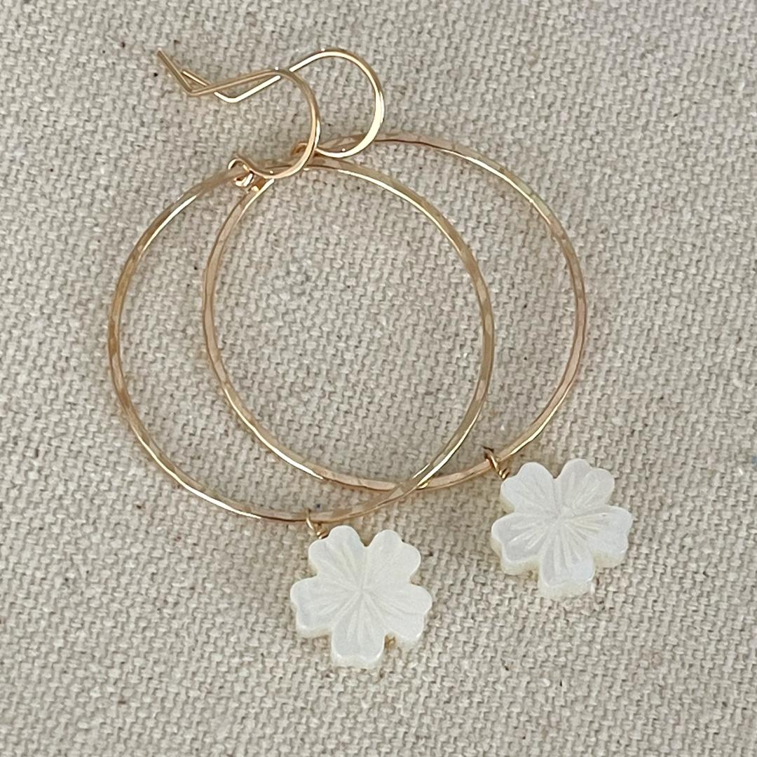 Tropical Flower Dangle Hoop Earrings