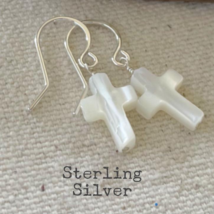Mother of Pearl Cross Dangle Earrings