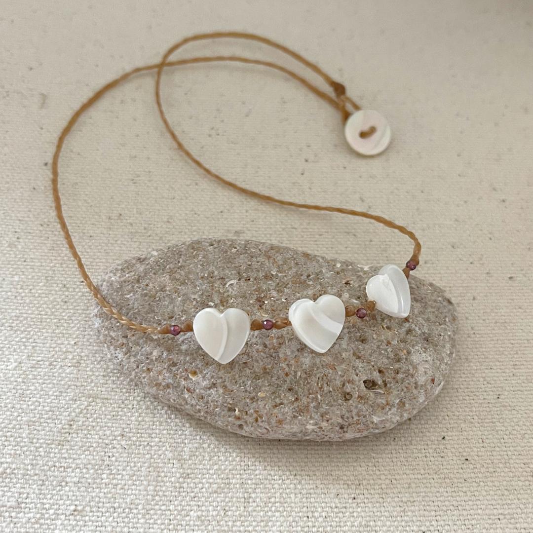 Mother of Pearl Triple Heart Choker Necklace