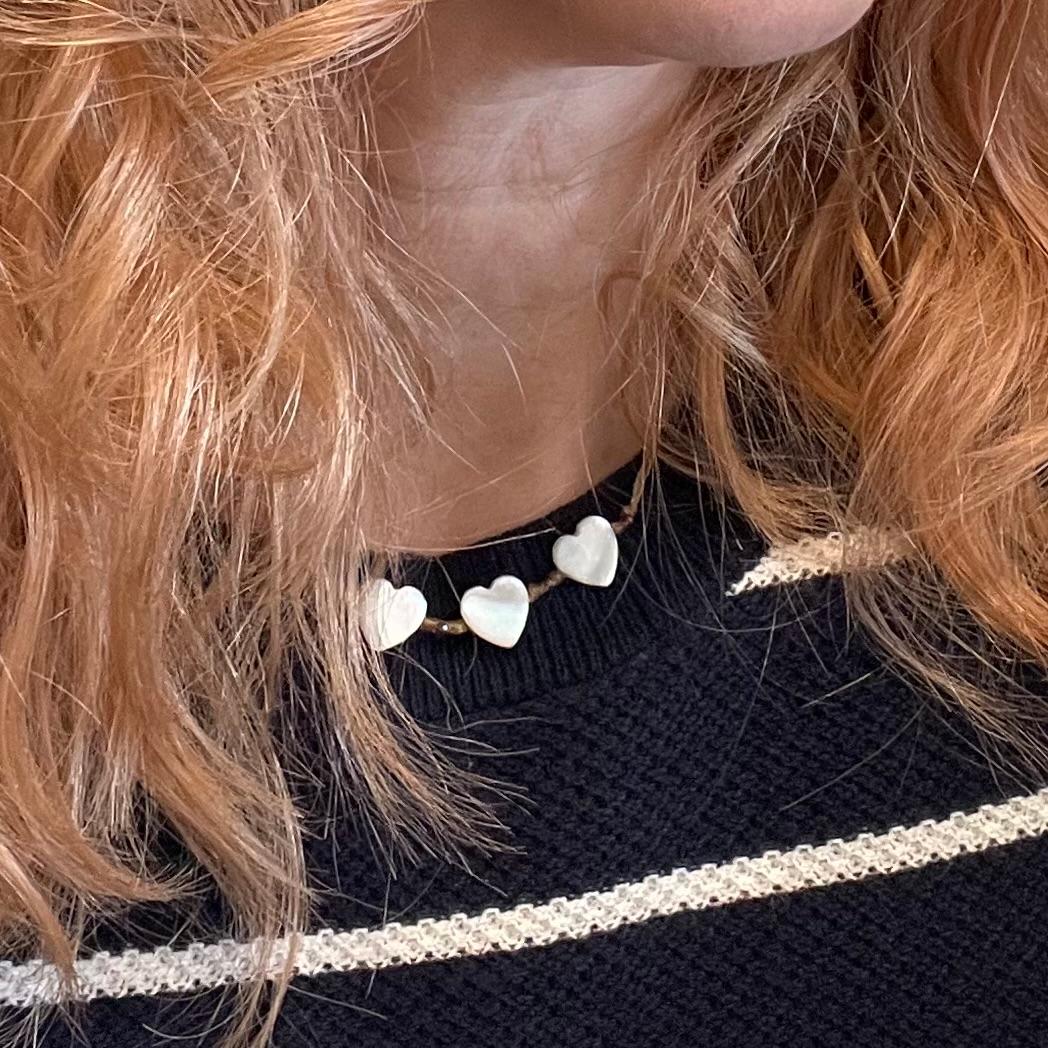 Mother of Pearl Triple Heart Choker Necklace