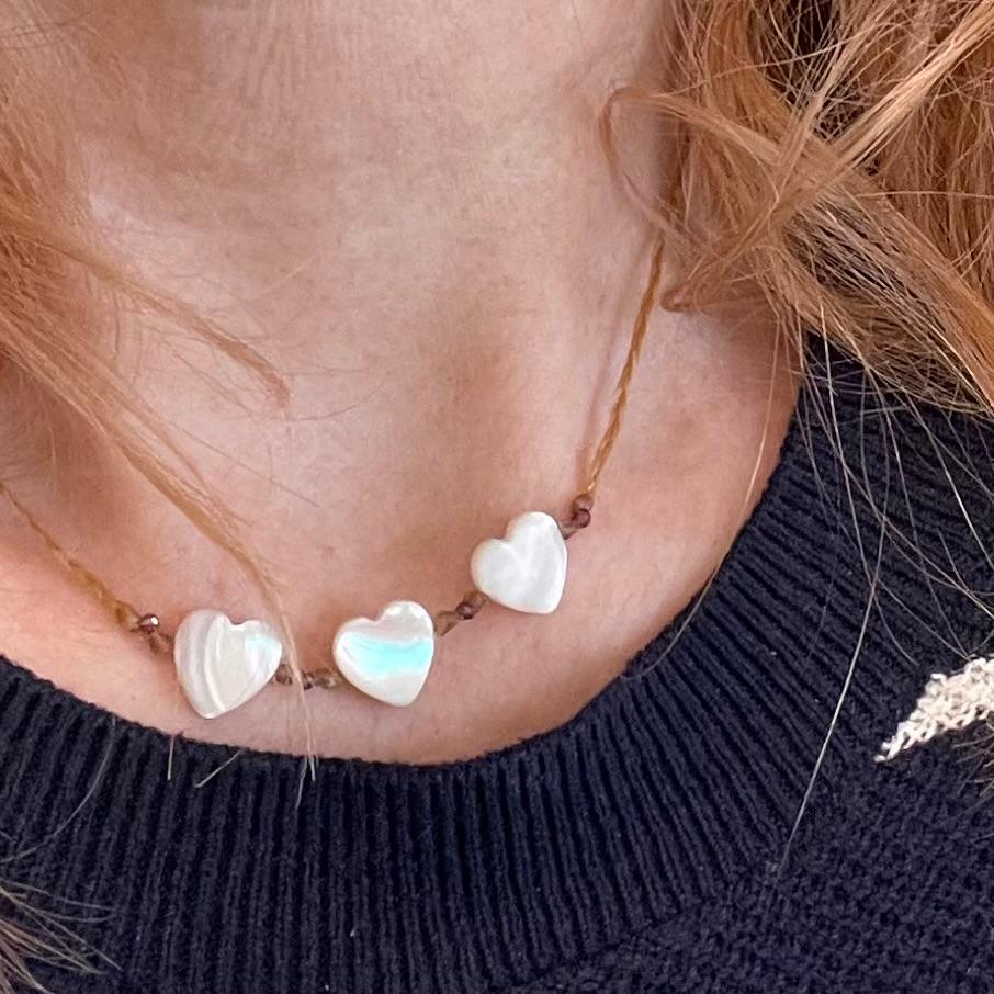 Mother of Pearl Triple Heart Choker Necklace