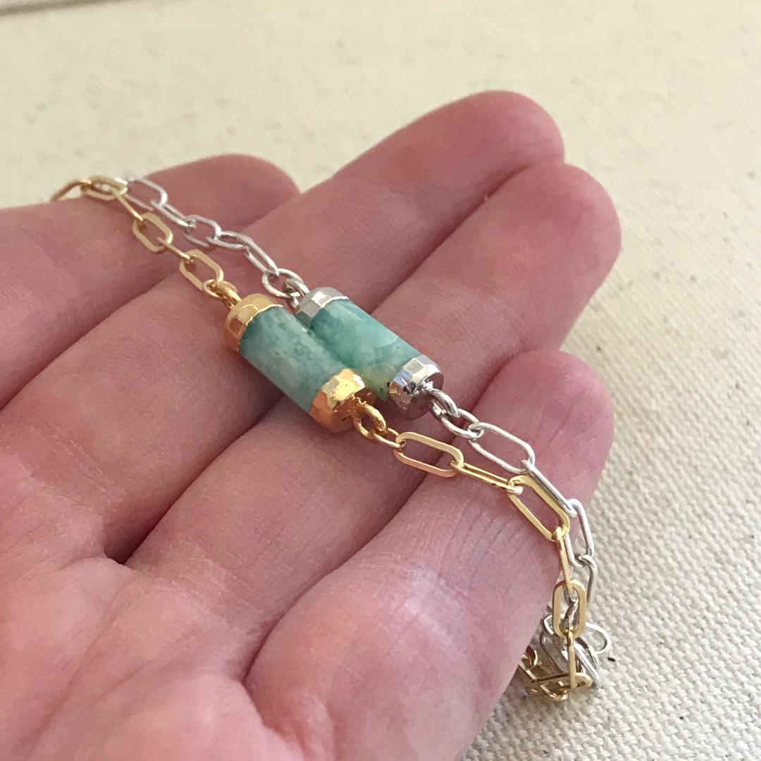 Amazonite Gemstone Large Link Chain Bracelet