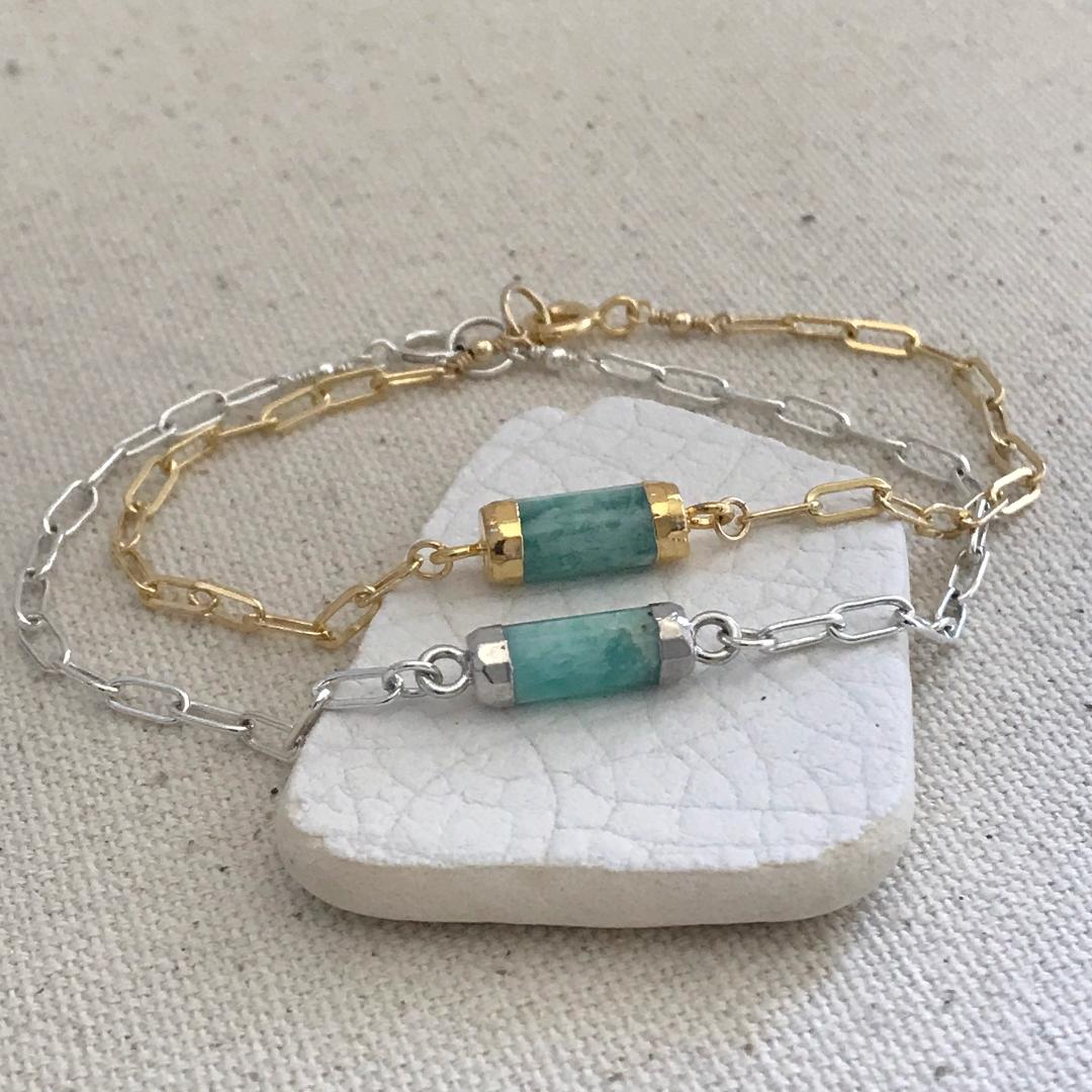 Amazonite Gemstone Large Link Chain Bracelet