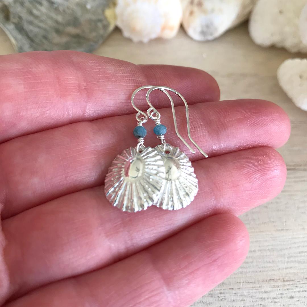Fine Silver Limpet Shell Dangle Earrings