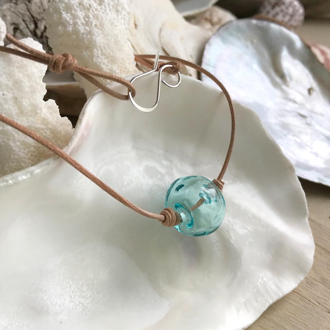 Artisan Glass Bead Leather Necklace - Beach Boho Choker - Glass Float –  Sand Kissed Jewelry