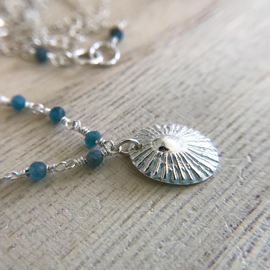 Fine Silver Limpet Shell Necklace with Apatite Gemstones