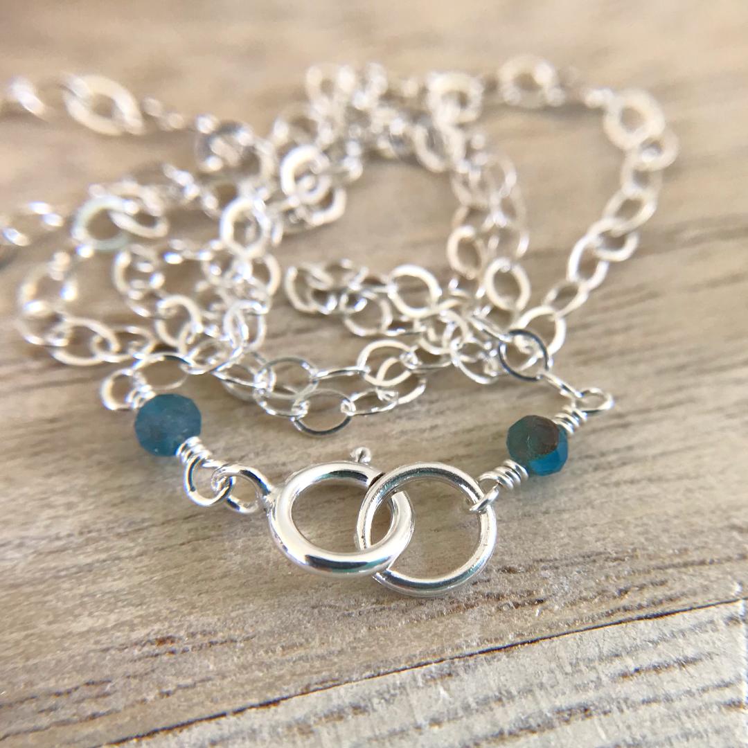 Fine Silver Limpet Shell Necklace with Apatite Gemstones