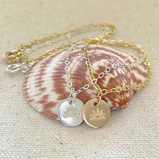 Hand Stamped Sun Anklet, Sunset Jewelry, Beach Jewelry, Coin Anklet