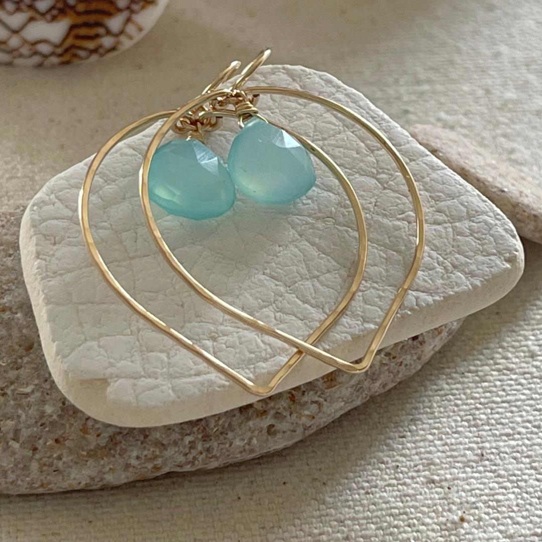 Aqua Chalcedony Lotus Petal Hoop Earrings