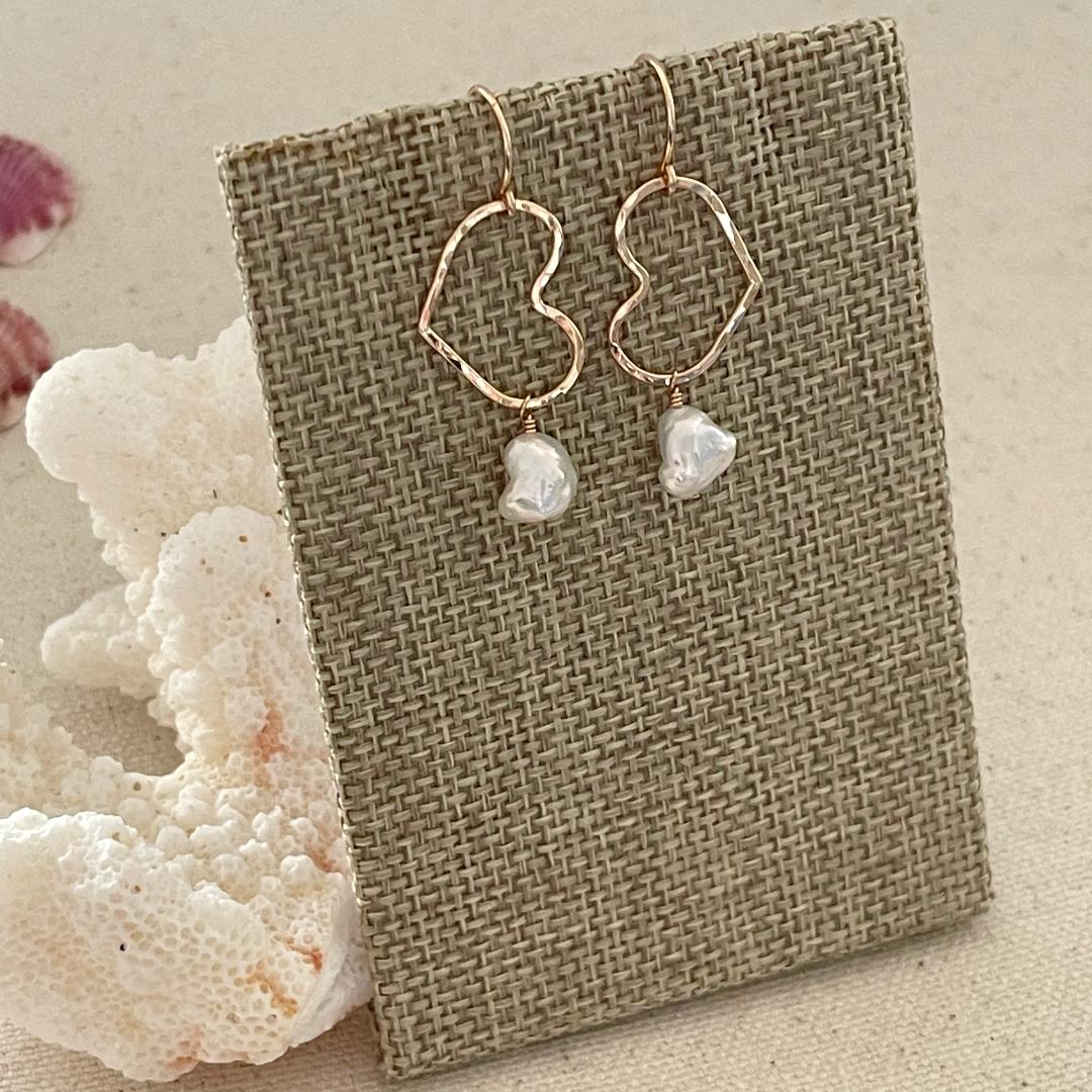 Heart Hoop Earrings with Keishi Pearl Dangles