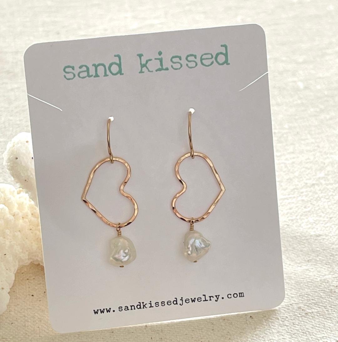 Heart Hoop Earrings with Keishi Pearl Dangles