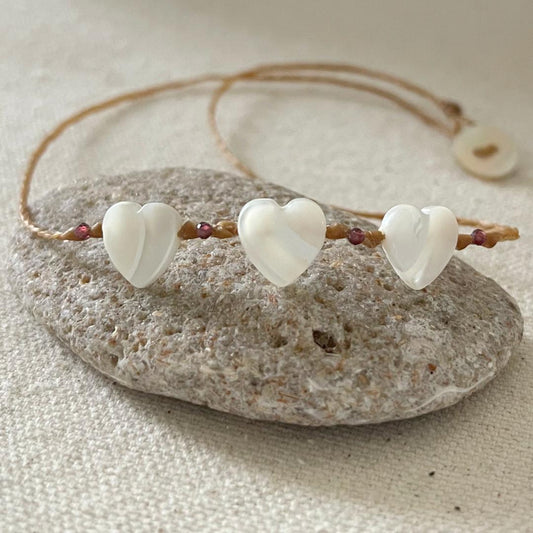 Mother of Pearl Triple Heart Choker Necklace