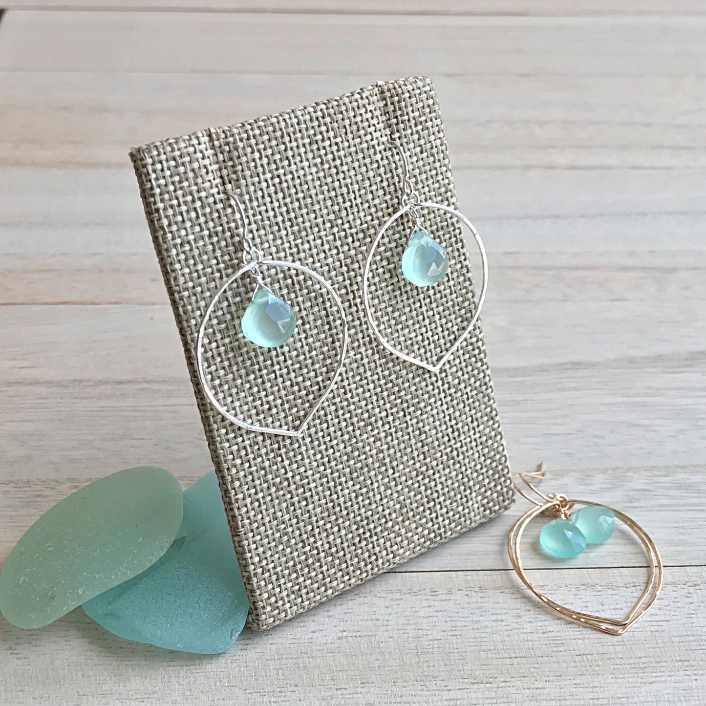 Aqua Chalcedony Lotus Petal Hoop Earrings