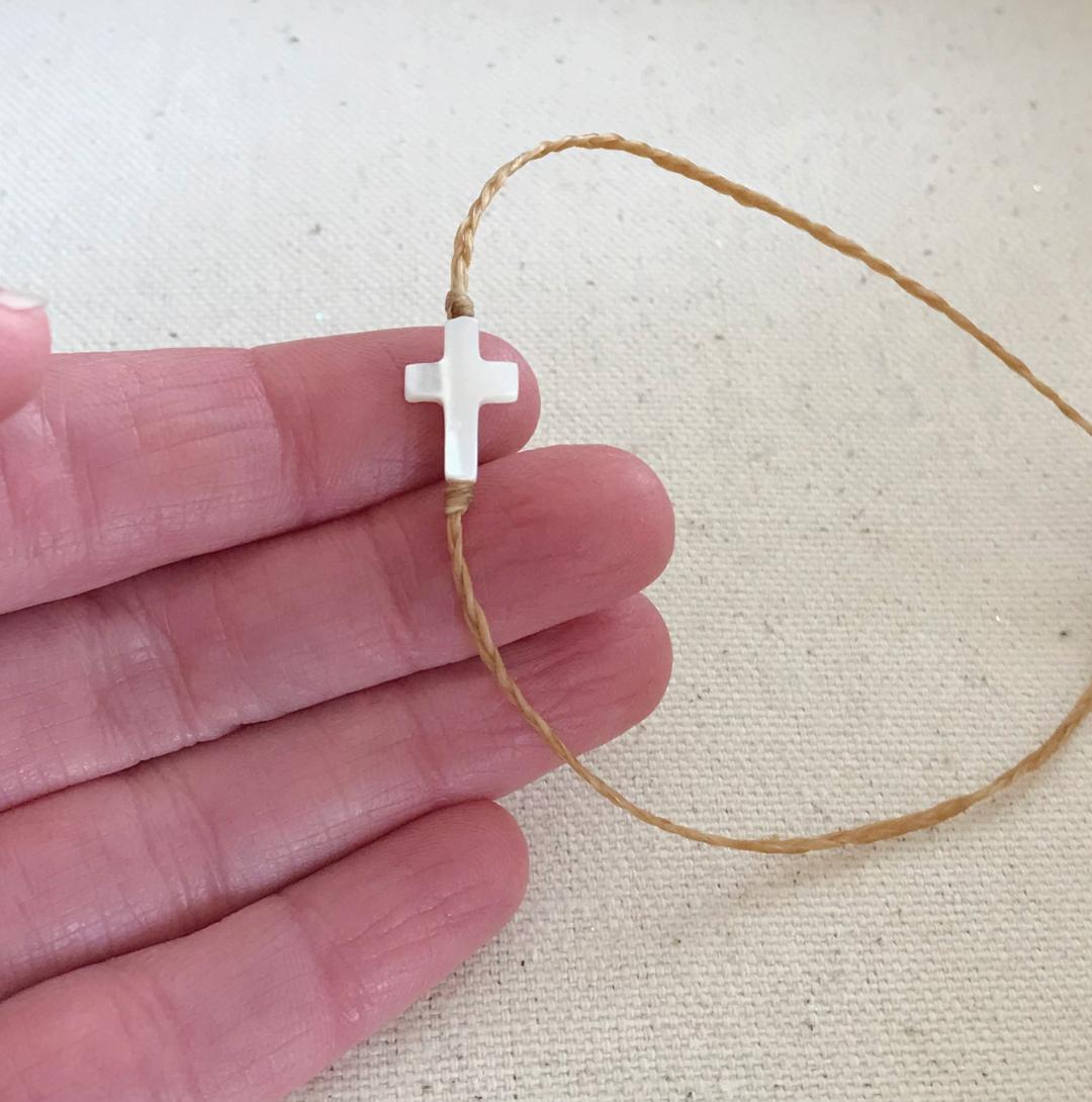 Braided Mother of Pearl Cross Anklet