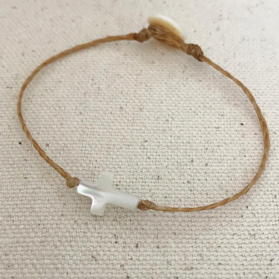 Braided Mother of Pearl Cross Anklet