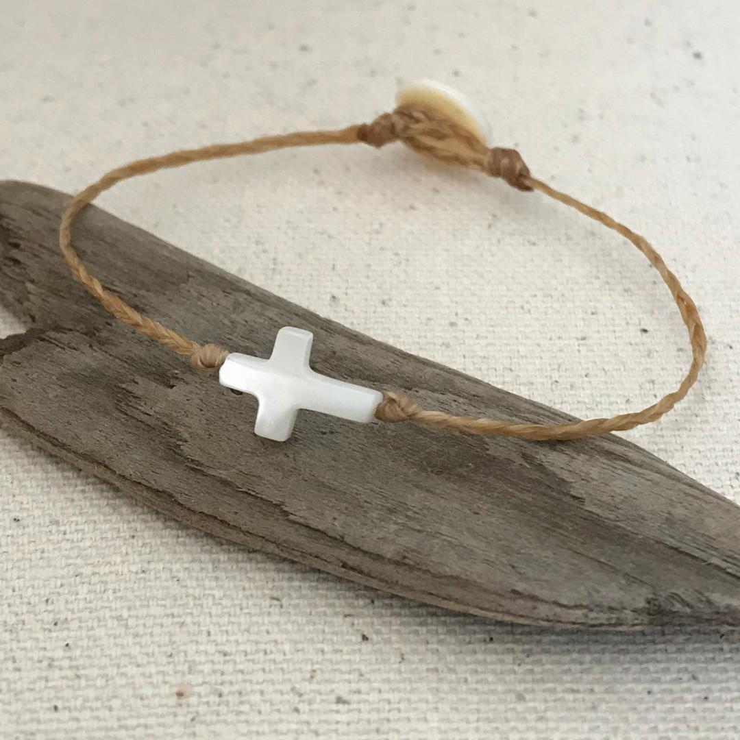 Braided Mother of Pearl Cross Bracelet