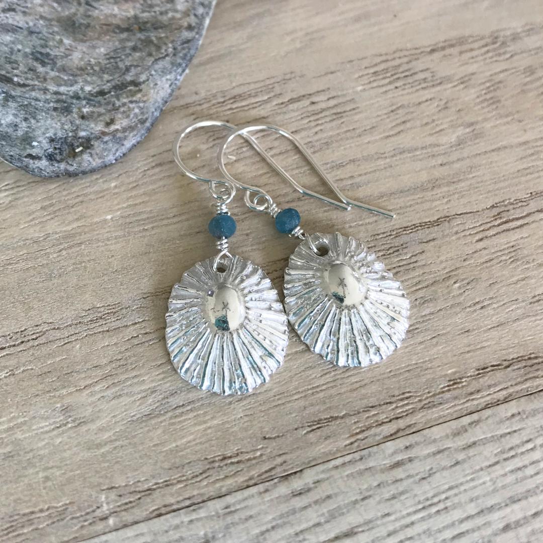 Fine Silver Limpet Shell Dangle Earrings