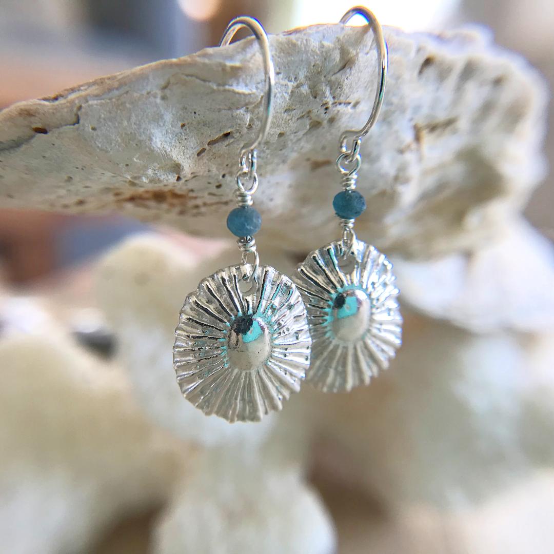 Fine Silver Limpet Shell Dangle Earrings