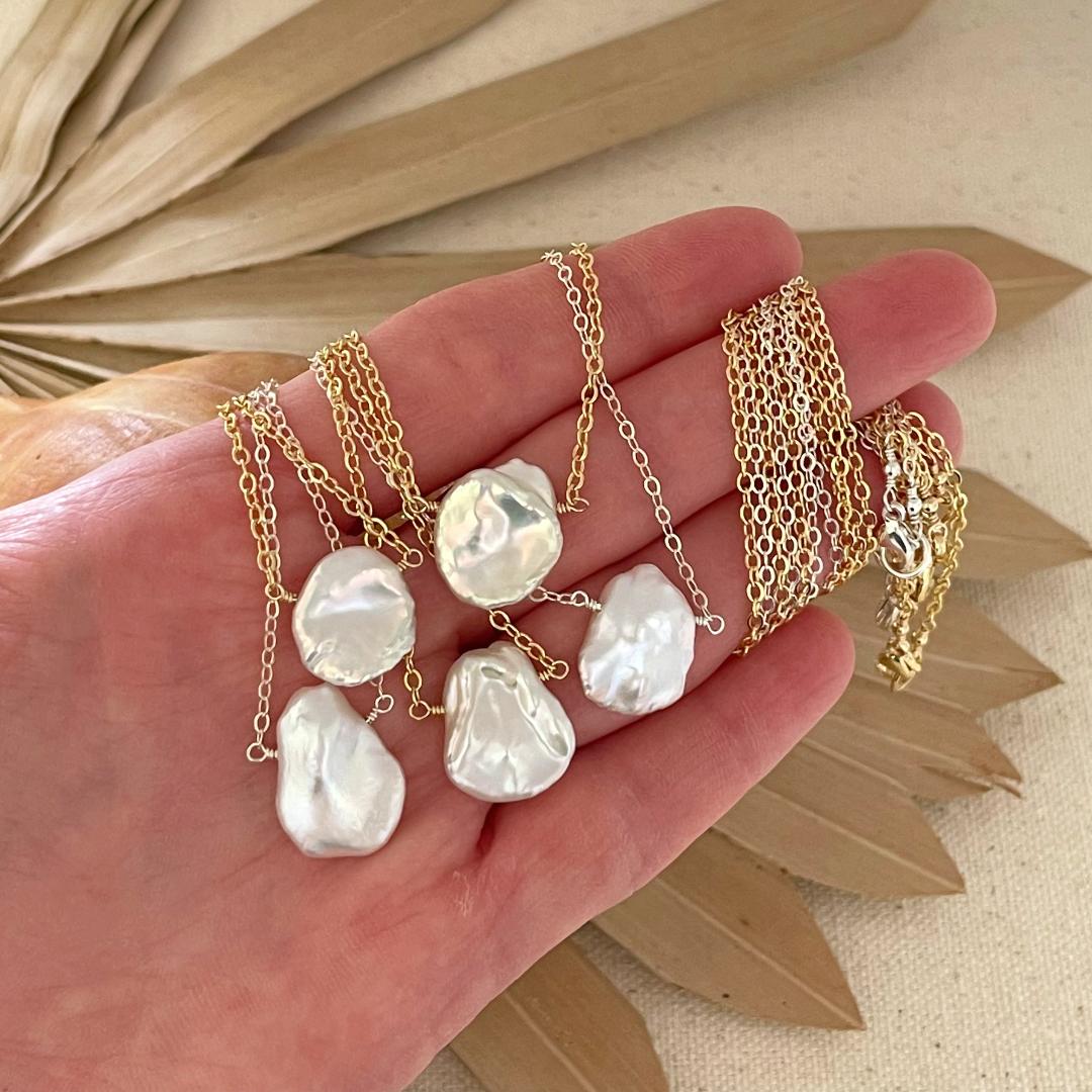 Beach Jewellery | Pearl Necklace Gilded Cowrie Shell | Ben's Beach –  Bensbeach