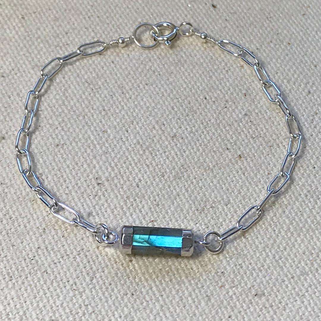 Labradorite Faceted Barrel Gemstone Bracelet