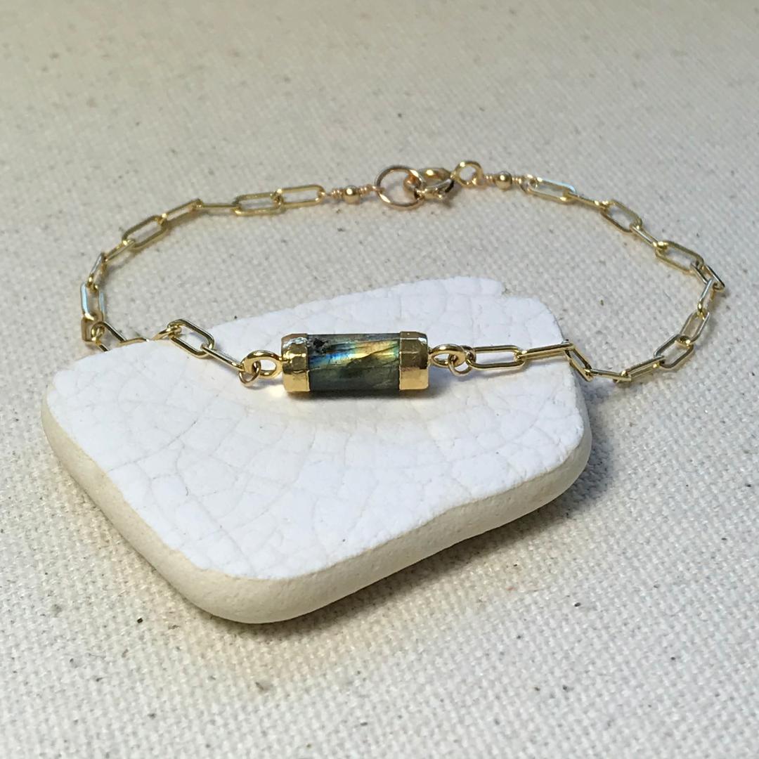 Labradorite Faceted Barrel Gemstone Bracelet