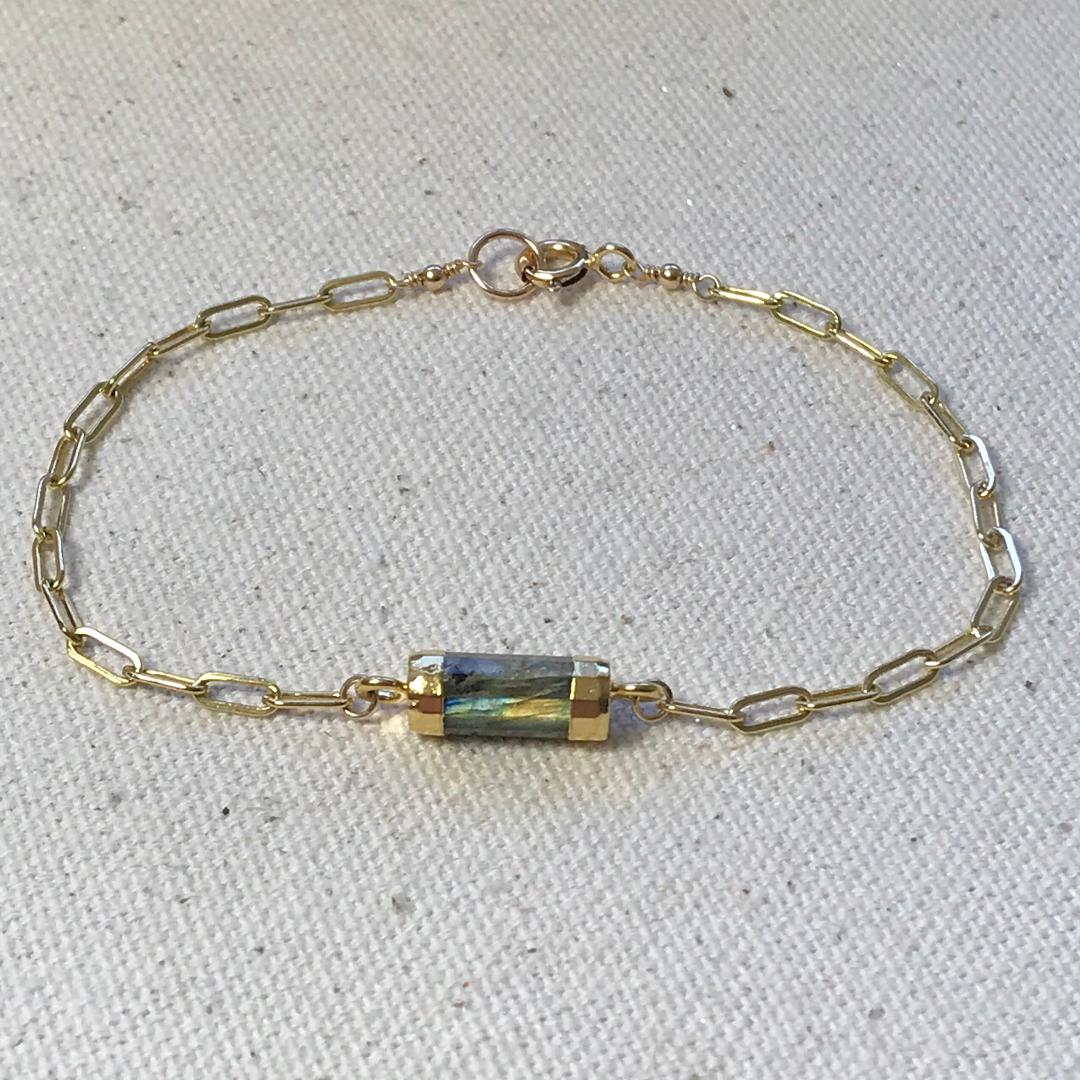 Labradorite Faceted Barrel Gemstone Bracelet