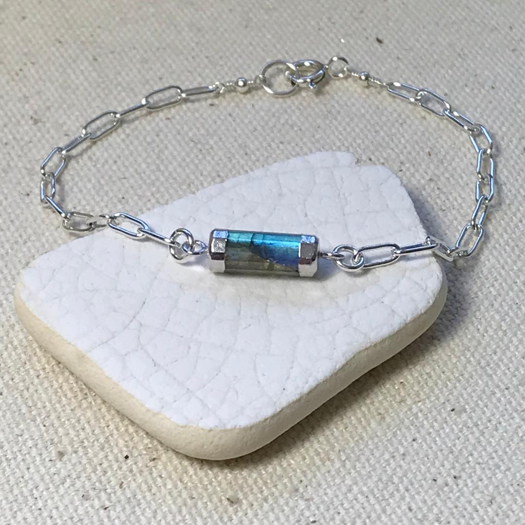 Labradorite Faceted Barrel Gemstone Bracelet