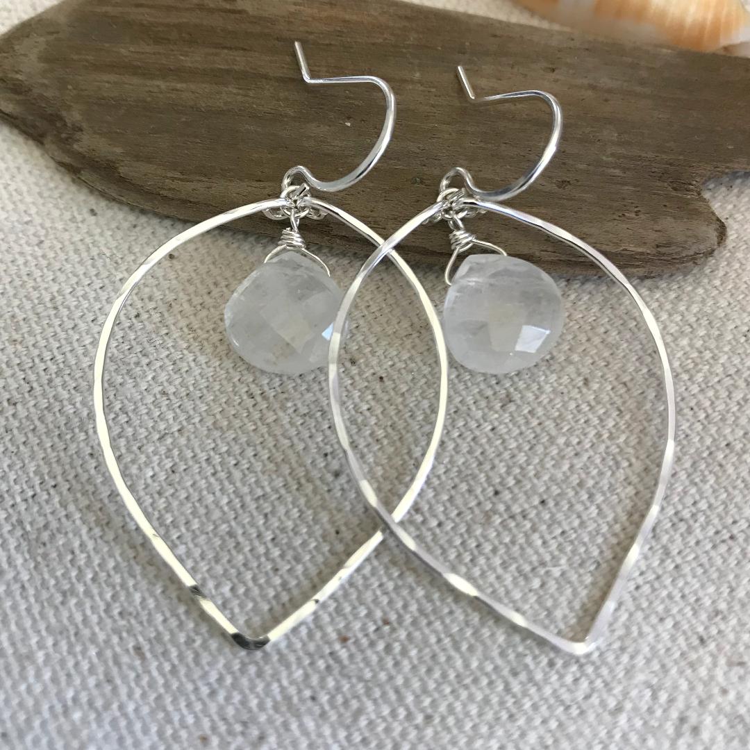 Moonstone Lotus Petal Hoop Earrings