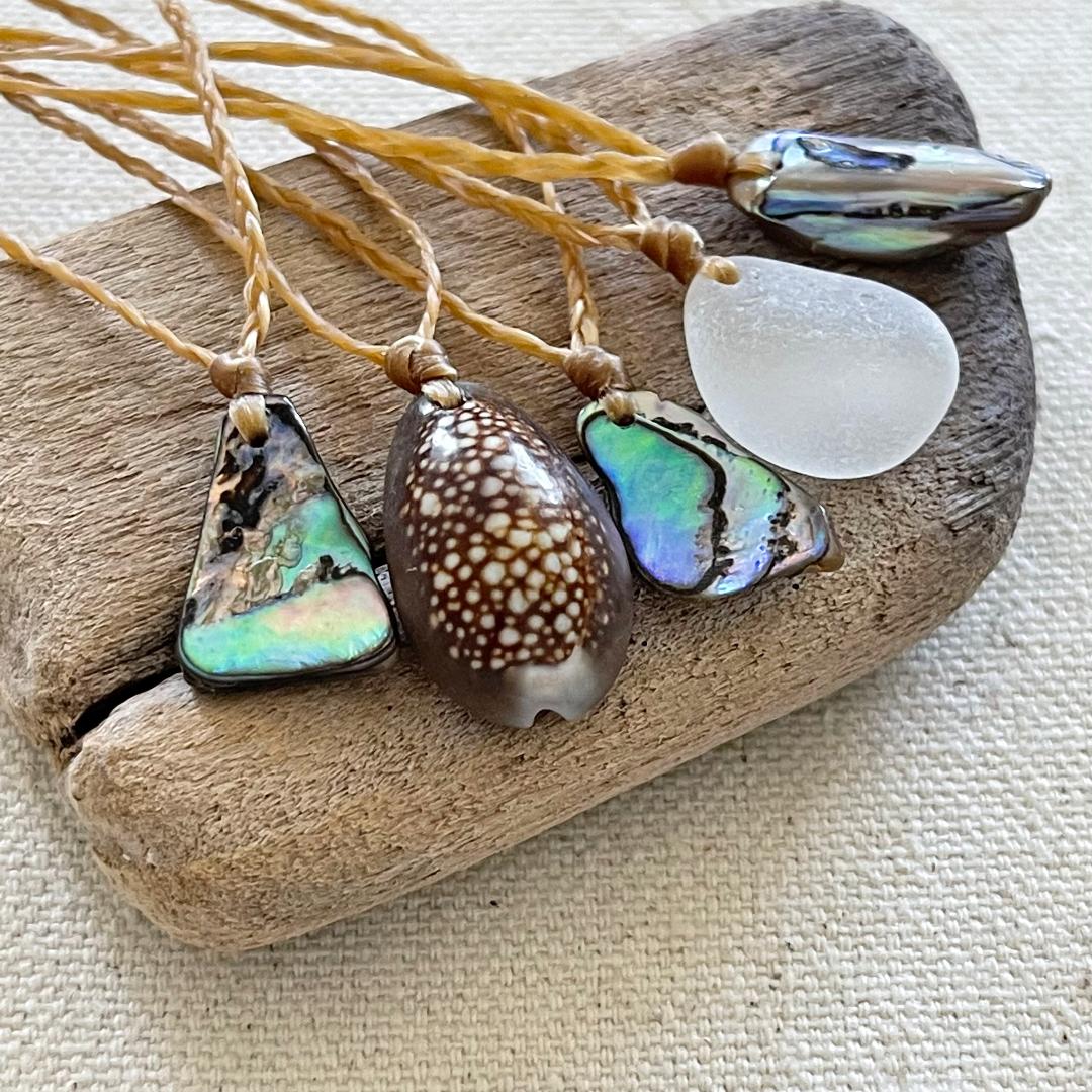 Braided Abalone Shell and Seaglass Necklaces