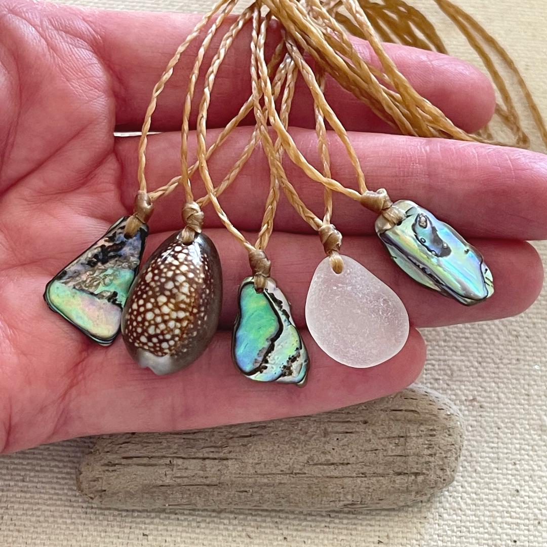 Braided Abalone Shell and Seaglass Necklaces