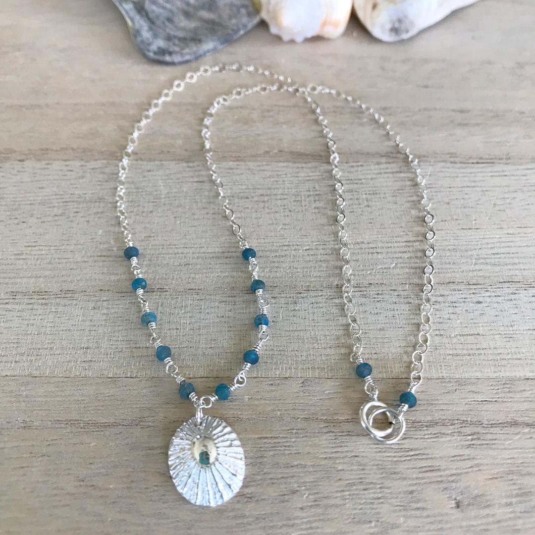 Fine Silver Limpet Shell Necklace with Apatite Gemstones