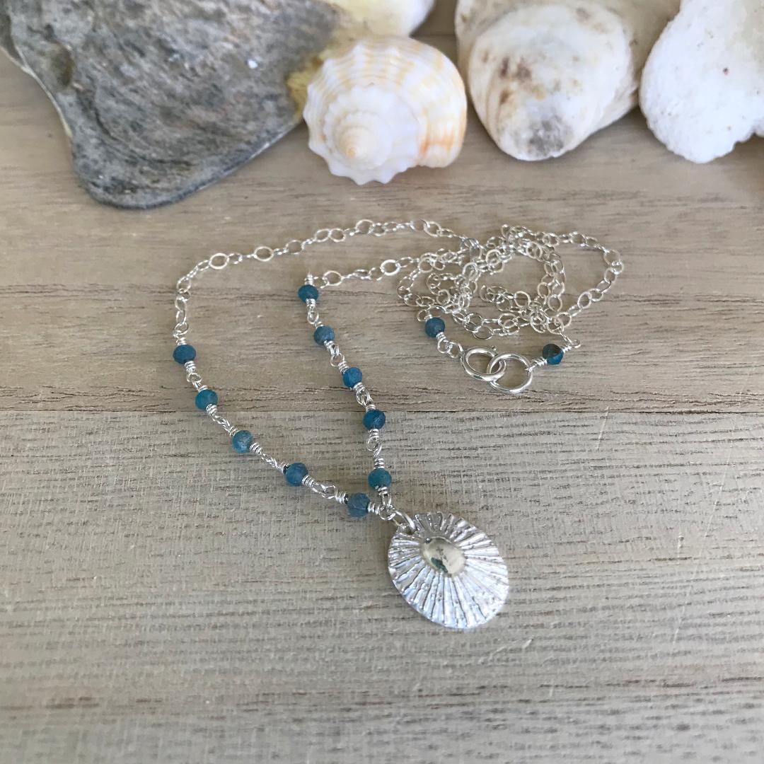 Fine Silver Limpet Shell Necklace with Apatite Gemstones