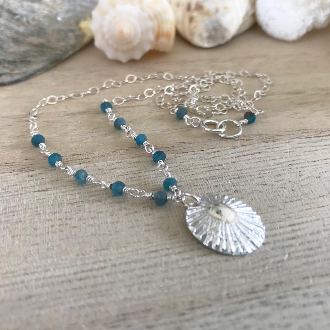 Fine Silver Limpet Shell Necklace with Apatite Gemstones