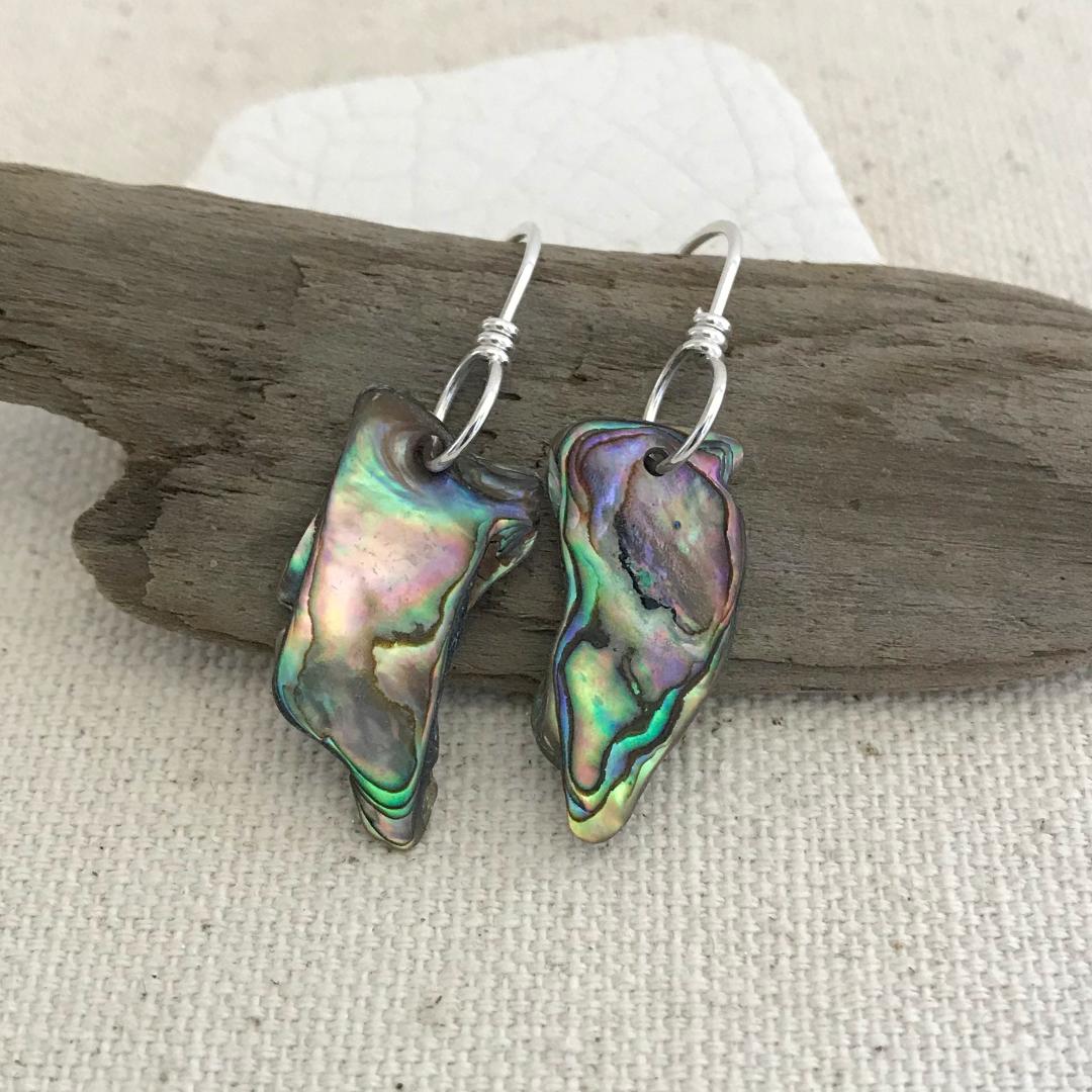 Sterling Silver Abalone Shell Drop Earrings 