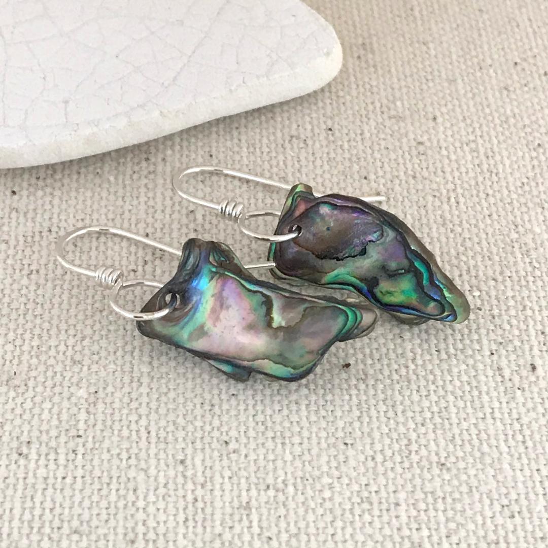 Sterling Silver Abalone Shell Drop Earrings 