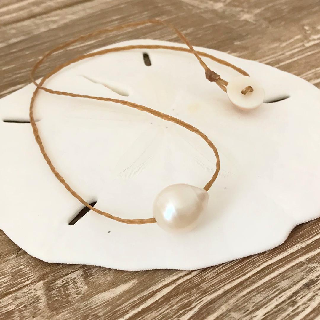 Single Pearl Leather Necklace/Choker 16