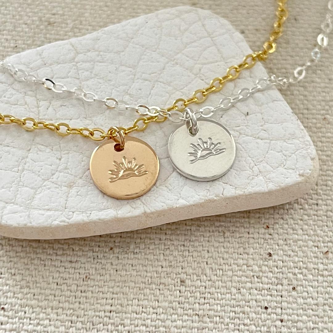 Hand Stamped Sun Anklet, Sunset Jewelry, Beach Jewelry, Coin Anklet