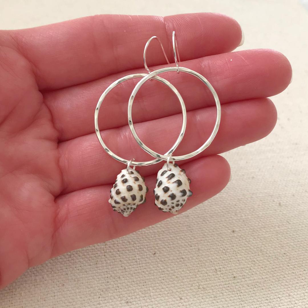 Silver Seashell Hoop Earrings