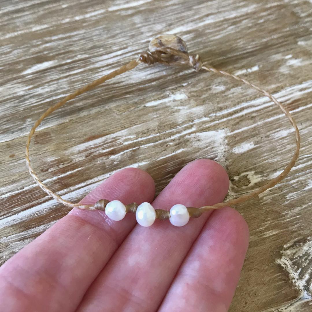 Triple Pearl Beach Anklet