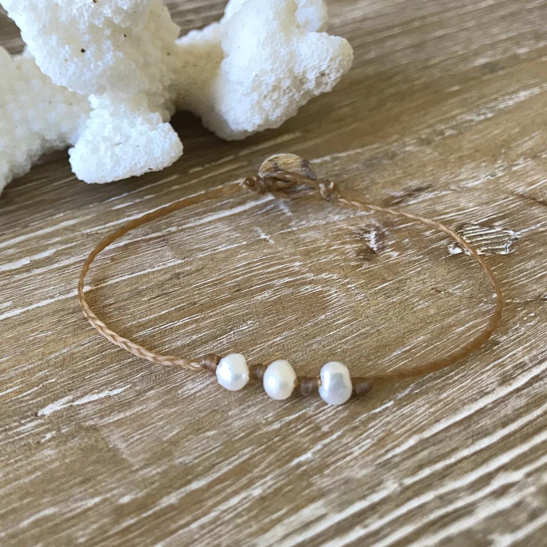 Triple Pearl Beach Anklet