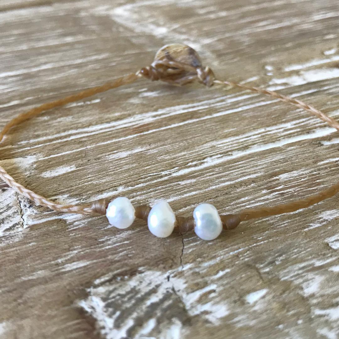 Triple Pearl Beach Anklet