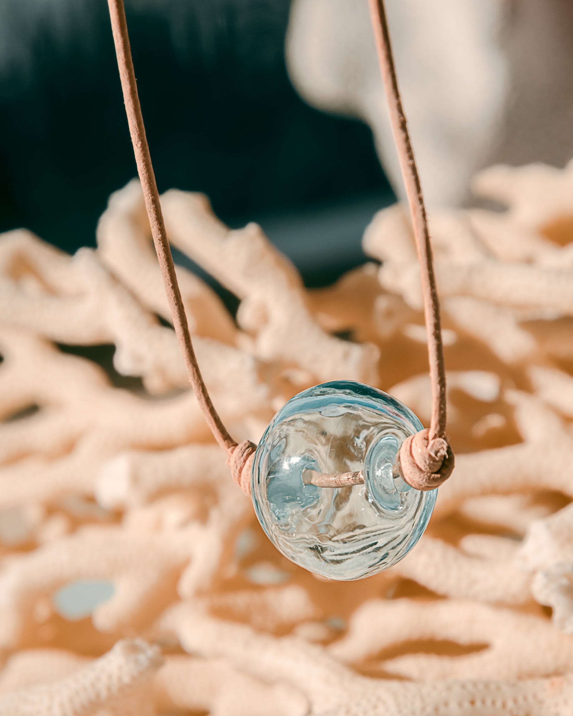 Artisan Glass Bead Leather Necklace ~ Beach Boho Necklace