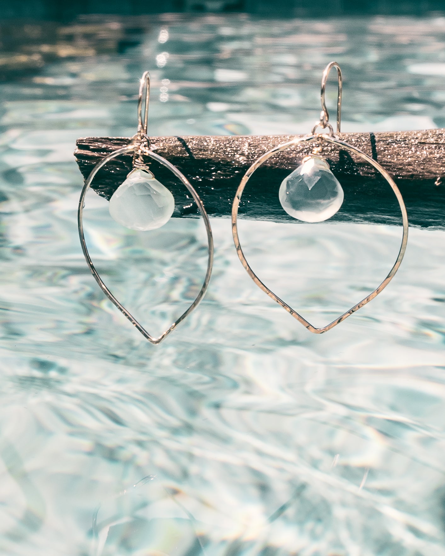 Aqua Chalcedony Lotus Petal Hoop Earrings ~ Beach Jewelry